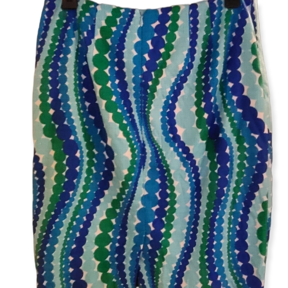 Talbots Womens Size 6P Blue Green Polka Dot Wavy Striped Pencil Skirt Stretch. - Picture 2 of 3